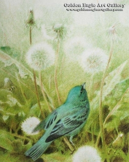 Indigo Bunting & Dandelion