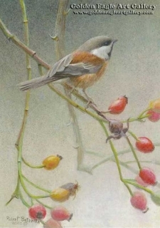 Chickadee and Rose Hips